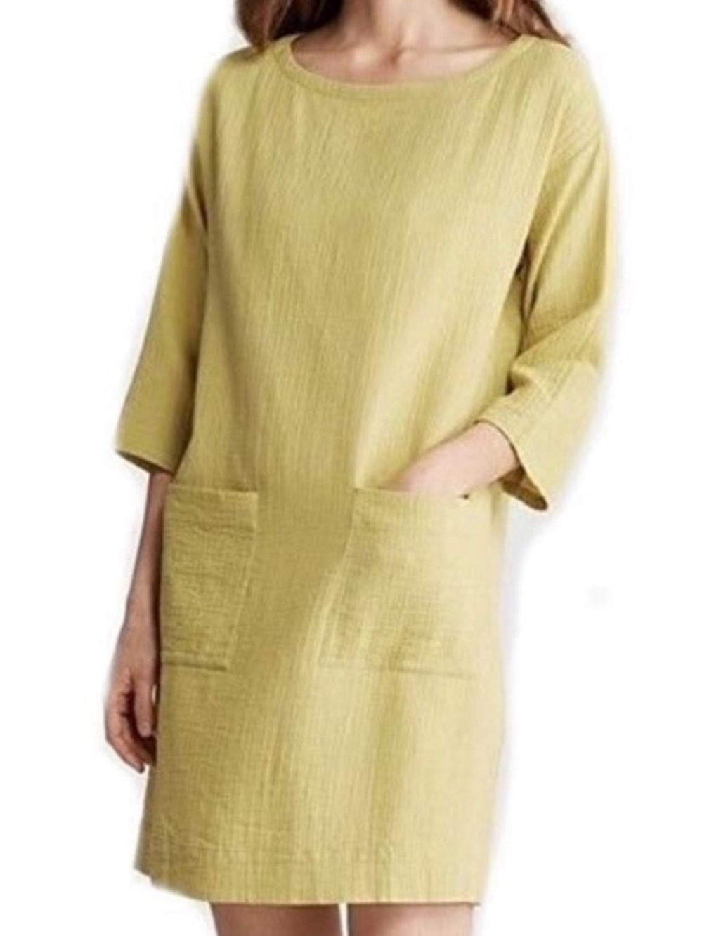 Eileen Fisher Petite Organic Cotton Shift Dress in Mustard Size Small